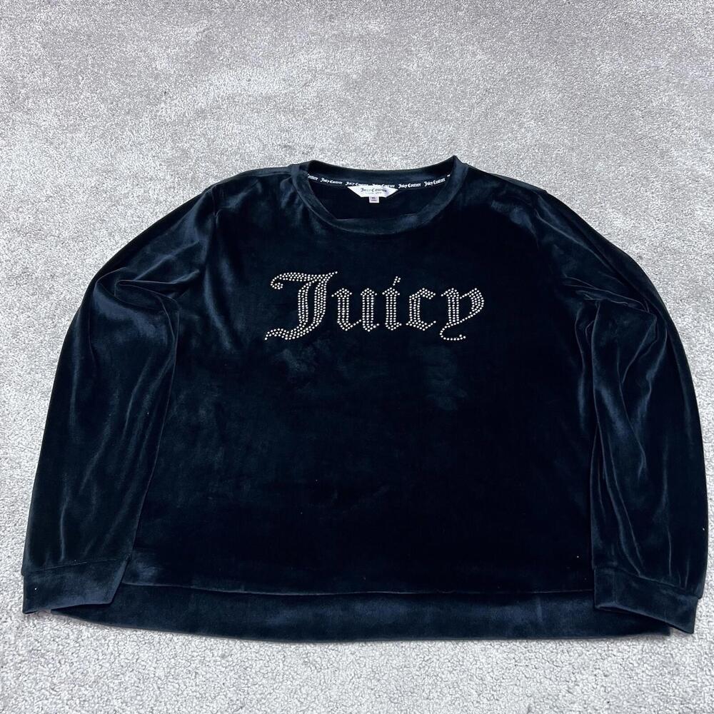 Juicy Couture Sleep Shirt Black Velour Long Sleeve Pullover Size XL